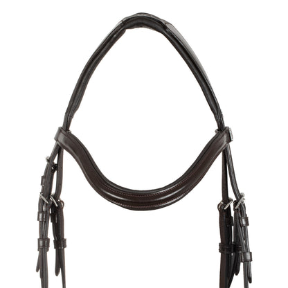 Snaffle bridle with anatomical curved noseband