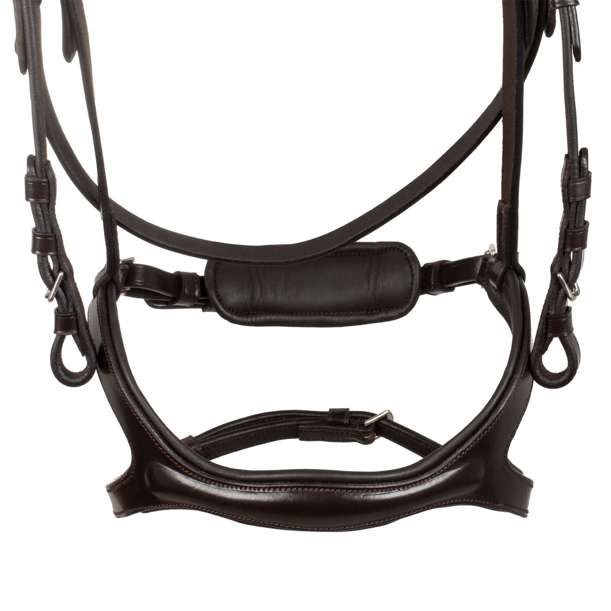 Snaffle bridle with anatomical curved noseband