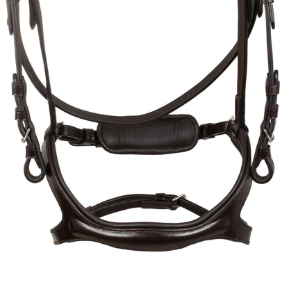 Snaffle bridle with anatomical curved noseband