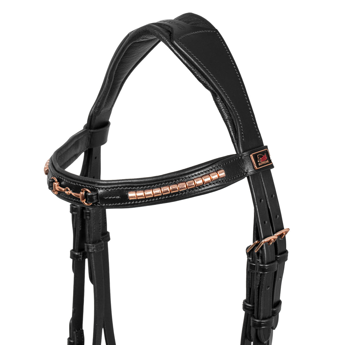 ENGLISH BRIDLE WITH ROSE GOLD BIT DECORATION
