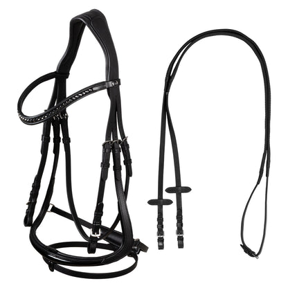 HEMELITE MODEL DRESSAGE BRIDLE WITH RUBBER REINS.