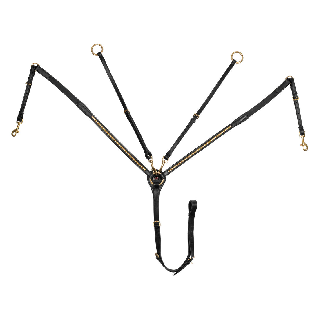 LEATHER FORK BREASTPLATE WITH GOLD CLINCHER.