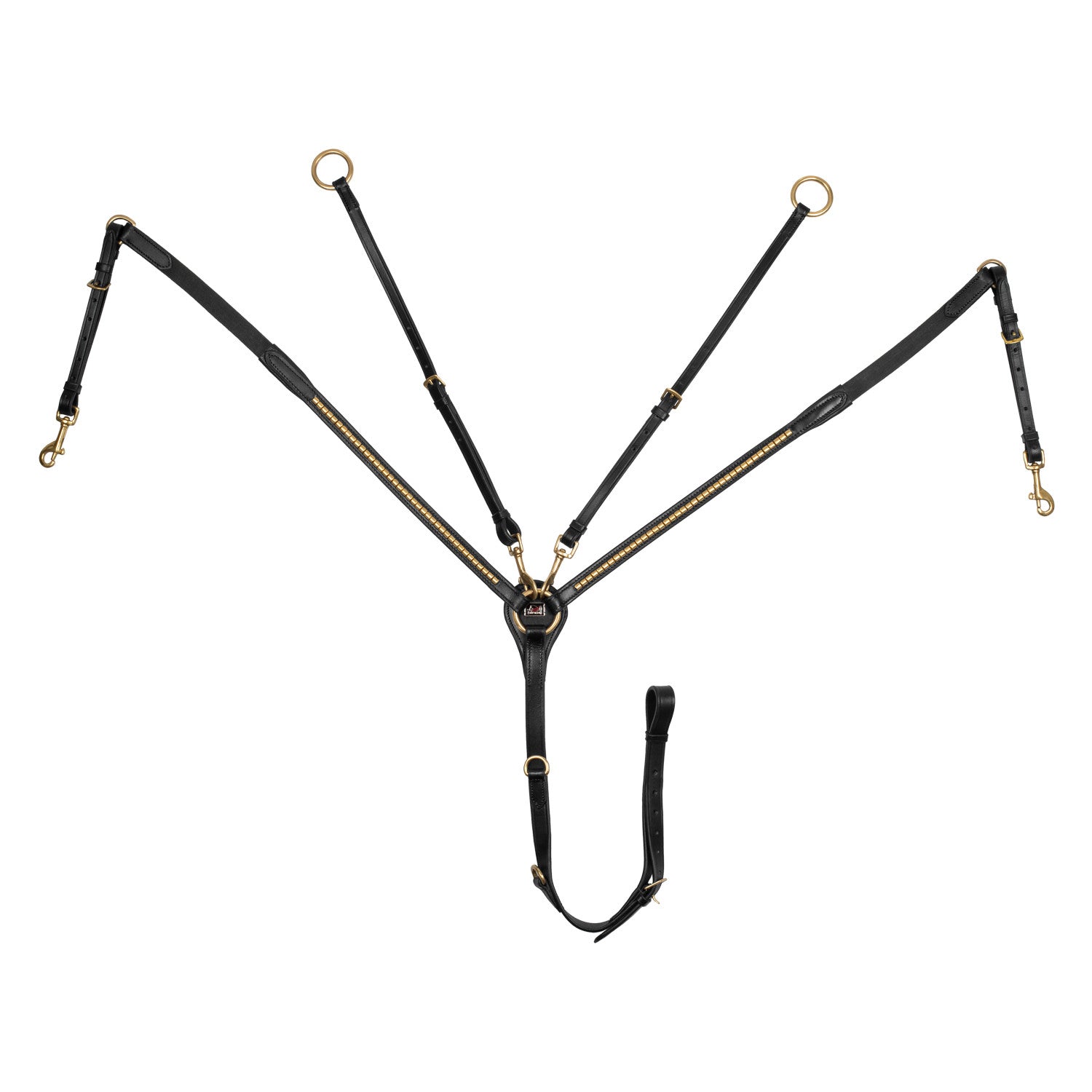 LEATHER FORK BREASTPLATE WITH GOLD CLINCHER.