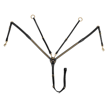 LEATHER FORK BREASTPLATE WITH GOLD CLINCHER.