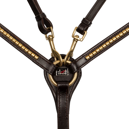 LEATHER FORK BREASTPLATE WITH GOLD CLINCHER