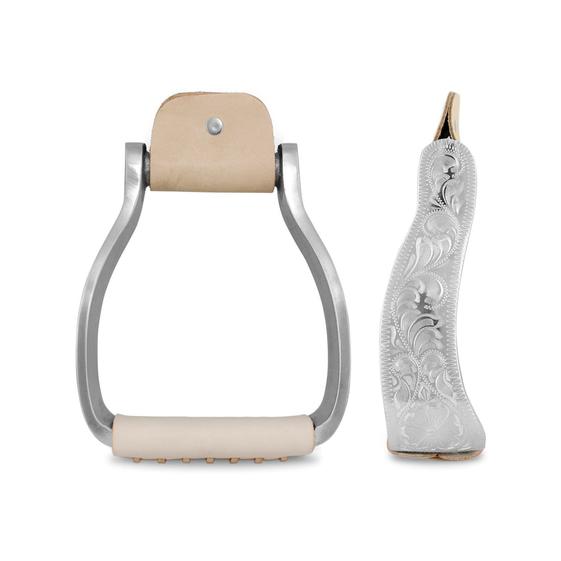 ALUMINUM AND LEATHER WESTERN TOOLED STIRRUPS.
