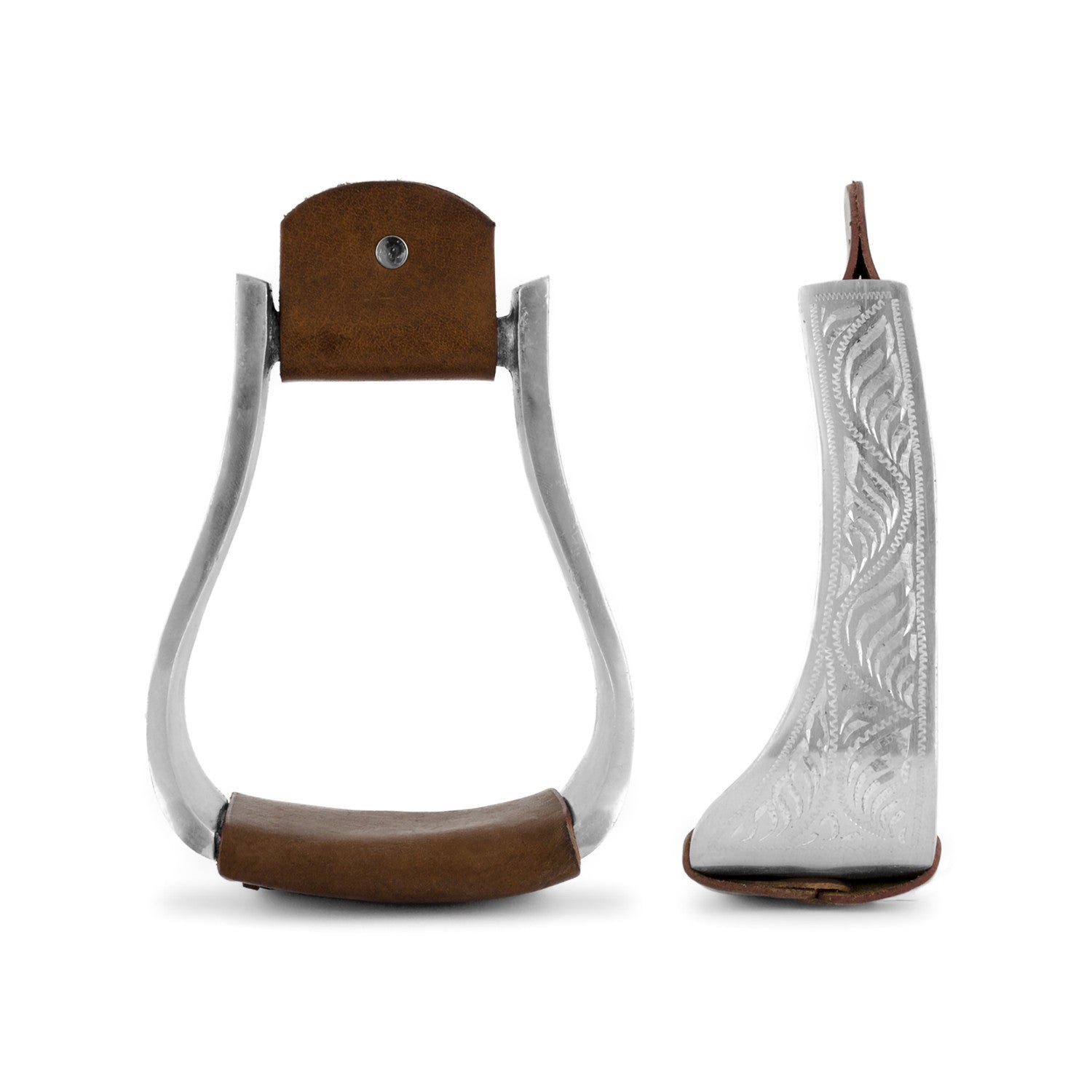 ECO ALUMINUM AND LEATHER WESTERN TOOLED STIRRUPS.