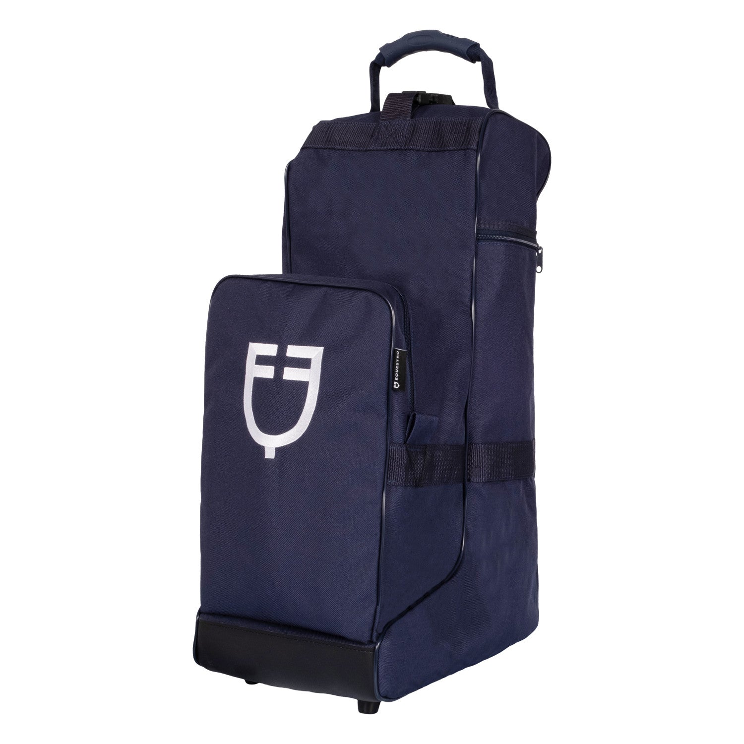 Riding boots and cap bag with rubber reinforcement.