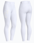 Cavalleria Toscana CT PAD222 ladies white riding leggings, front and back views showing high waistband, CT logo side pocket, fitted stretch fabric and knee grip detailing.