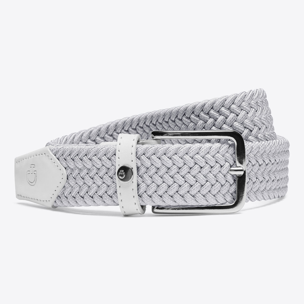 Cavalleria Toscana CT Ladies Elastic Belt featuring a textured woven rayon design, leather detailing, metal pin buckle and subtle CT logo branding.