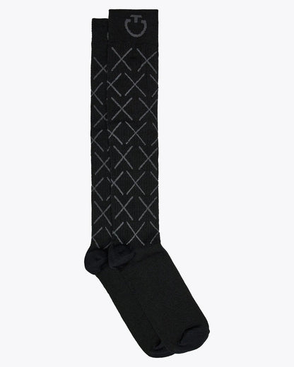 Cavalleria Toscana CT Wool Riding Socks featuring an all-over geometric cross pattern, ribbed cuffs and signature CT logo detailing.