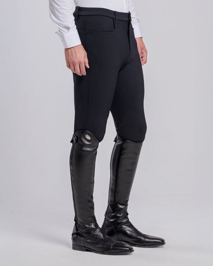 Side view of Cavalleria Toscana CT Mens Revolution Breeches featuring a tailored fit, belt loops, front pockets, zip thigh pocket and contrasting ankle cuffs.