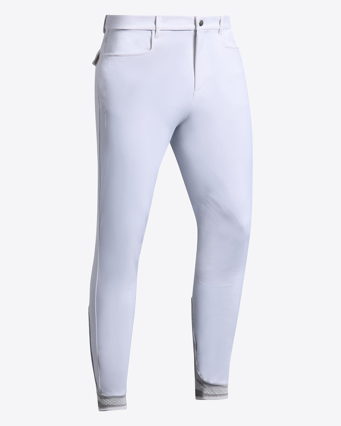 Front view of Cavalleria Toscana CT Mens Revolution Breeches featuring a tailored fit, belt loops, front pockets, zip thigh pocket and contrasting ankle cuffs.