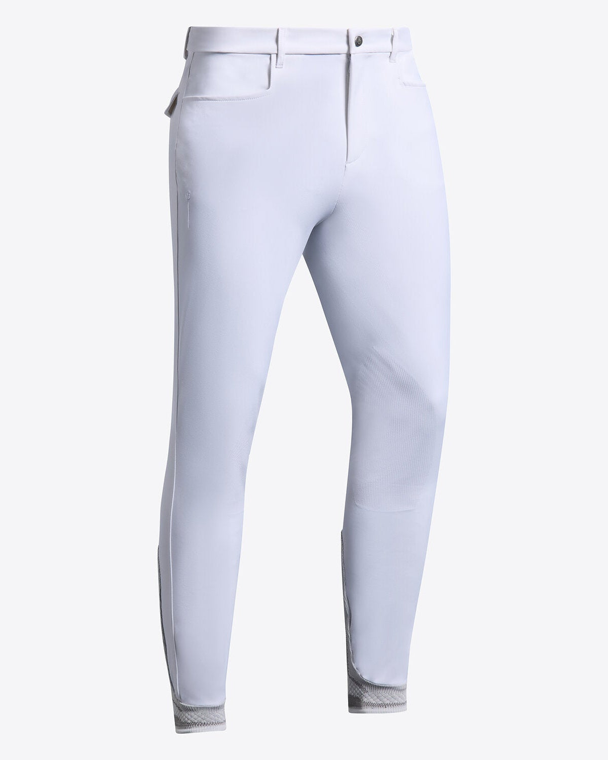 Front view of Cavalleria Toscana CT Mens Revolution Breeches featuring a tailored fit, belt loops, front pockets, zip thigh pocket and contrasting ankle cuffs.