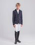 Front view of a young rider wearing the Cavalleria Toscana CT Boys Competition Jacket With Zip, featuring a suede collar, tailored fit and buttoned cuffs.