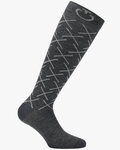 Cavalleria Toscana CT Wool Riding Socks featuring an all-over geometric cross pattern, ribbed cuffs and signature CT logo detailing.