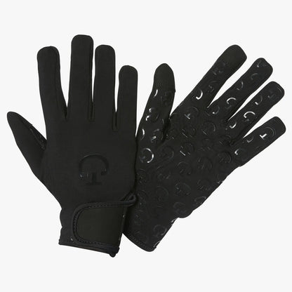 Cavalleria Toscana CT Winter Riding Gloves in navy blue, featuring a fleece lining, touchscreen fingertips, adjustable wrist straps and CT logo grip palms.