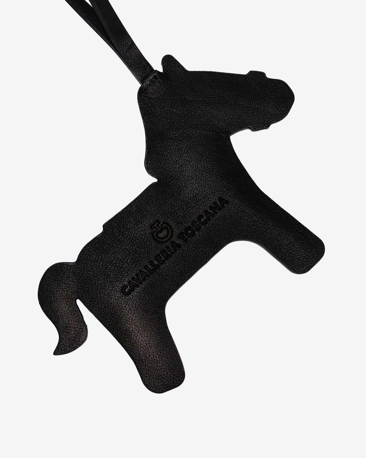 Cavalleria Toscana CT Horse Key Chain featuring a rearing horse-shaped leather design, embossed Cavalleria Toscana logo and matching leather attachment loop.