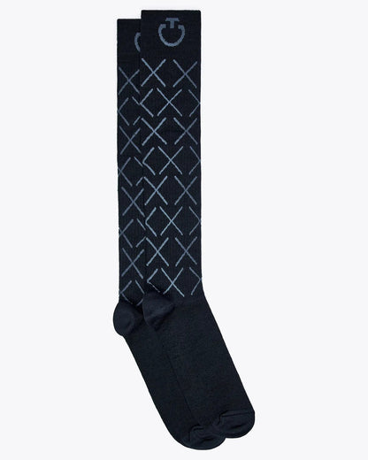Cavalleria Toscana CT Wool Riding Socks featuring an all-over geometric cross pattern, ribbed cuffs and signature CT logo detailing.