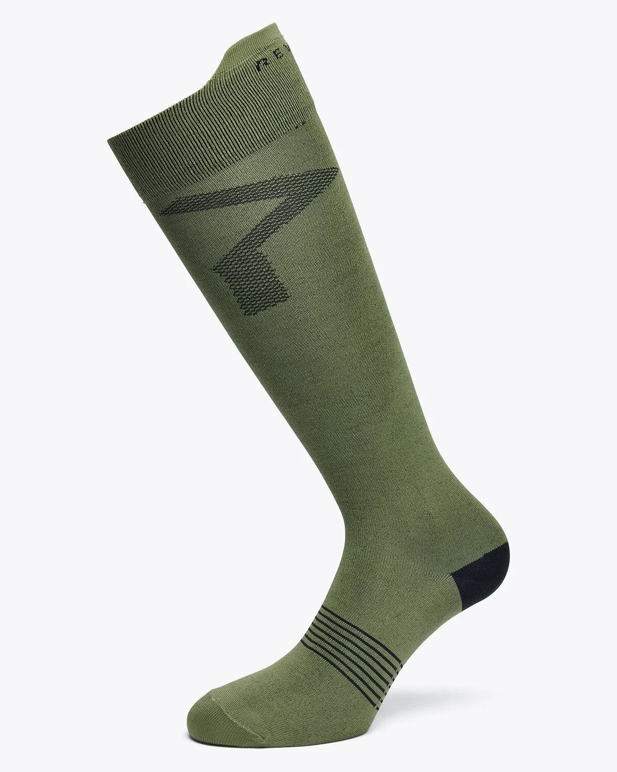 Cavalleria Toscana CT Performance Knee-High Riding Sock featuring a ribbed cuff, contrasting geometric REVO design, striped ankle detailing and reinforced heel.