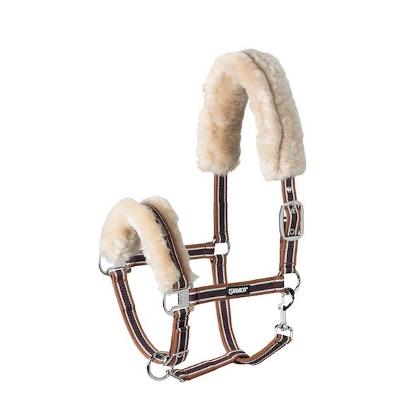 Eskadron Lambskin Pin Buckle Headcollar -Hazelnut-Cream-Dark Brown-Pony (P2)-