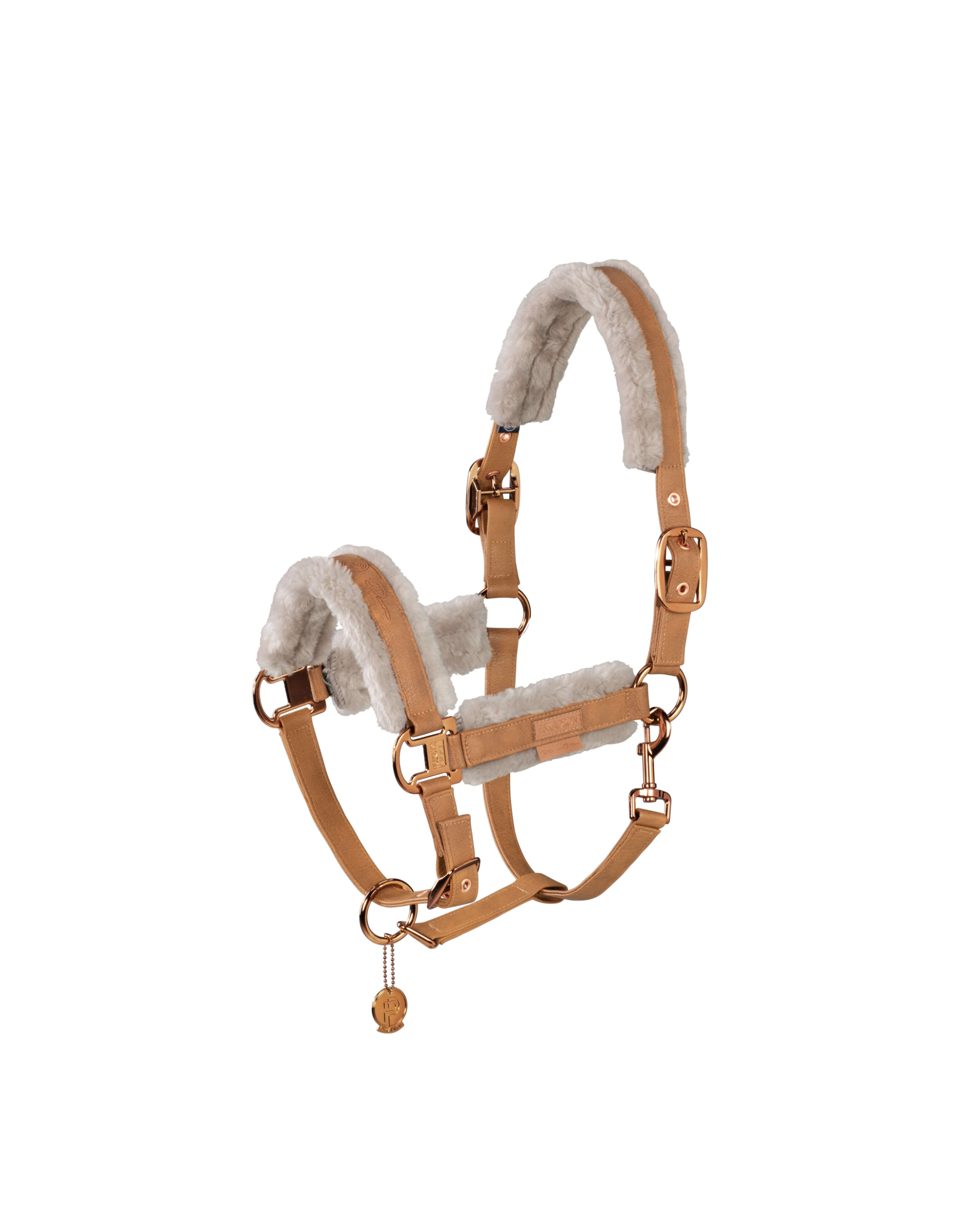 Eskadron Metalic Faux Leather/Fur Double Pin Head Collar Platinum Summer 2023 -Cognac-Pony (P2)-